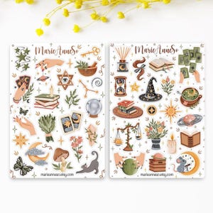 Lot de 2 Feuilles d’Autocollants Sorcière et Astrologie - Stickers Magiques pour Planner, Journal et Scrapbooking