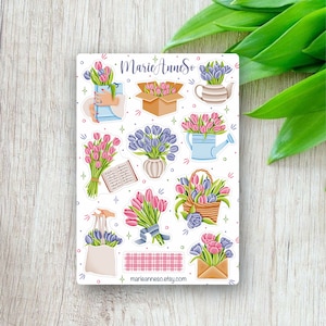 Feuille d’Autocollants Bouquets de Tulipes - Stickers Fleurs pour Scrapbooking, Planner, Agenda et Journal