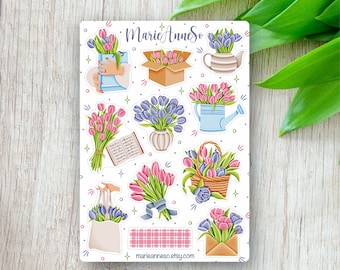 Feuille d’autocollants Fleurs, Bouquet de Printemps | Stickers planner, autocollant de journalisation, agenda, journal à puces, scrapbooking