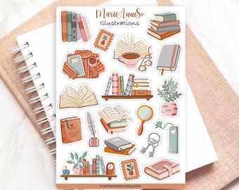Reading Sticker Sheet – Books, Cozy Reading, Book Lover, Library – Planner, Journal, and Scrapbooking Stickers