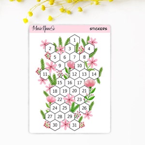 Autocollant Suivi d’Habitudes - Thème Floral - Sticker Habit Tracker Mensuel pour Planificateur, Planner, Agenda