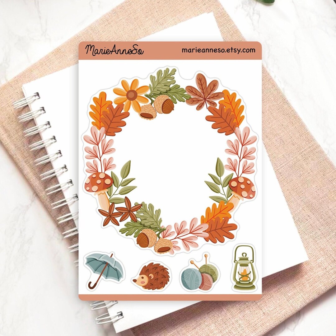 Autumn Sticker Sheet - Leaf Wreath and Seasonal Decorations for ...