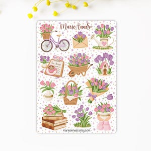 Feuille d’Autocollants Tulipes de Printemps - Stickers Fleurs pour Scrapbooking, Planner, Agenda et Journal
