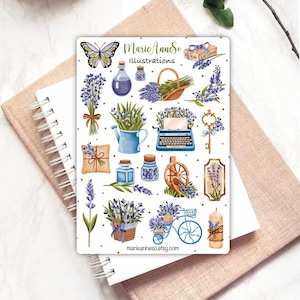 Feuille d’Autocollants Lavande Vintage - Stickers Fleurs & Décorations de Jardin pour Scrapbooking, Planner, Agenda et Journal