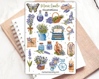 Autocollants - Lavande, Fleurs, Printemps | Stickers de verdure, Autocollants Planificateur, Scrapbooking, Autocollants de Lecture