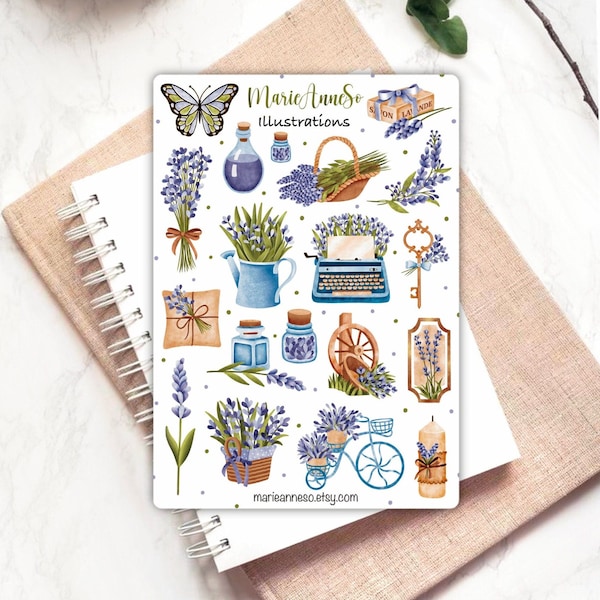 Stickers - Lavender, Flowers, Spring | Greenery Stickers, Planner Stickers, Scrapbooking, Reading Stickers