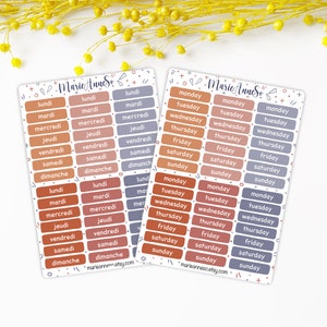 Feuille d'Autocollants Jours de la Semaine – Stickers Calligraphiés – Planification et Organisation – Disponible en Français et Anglais