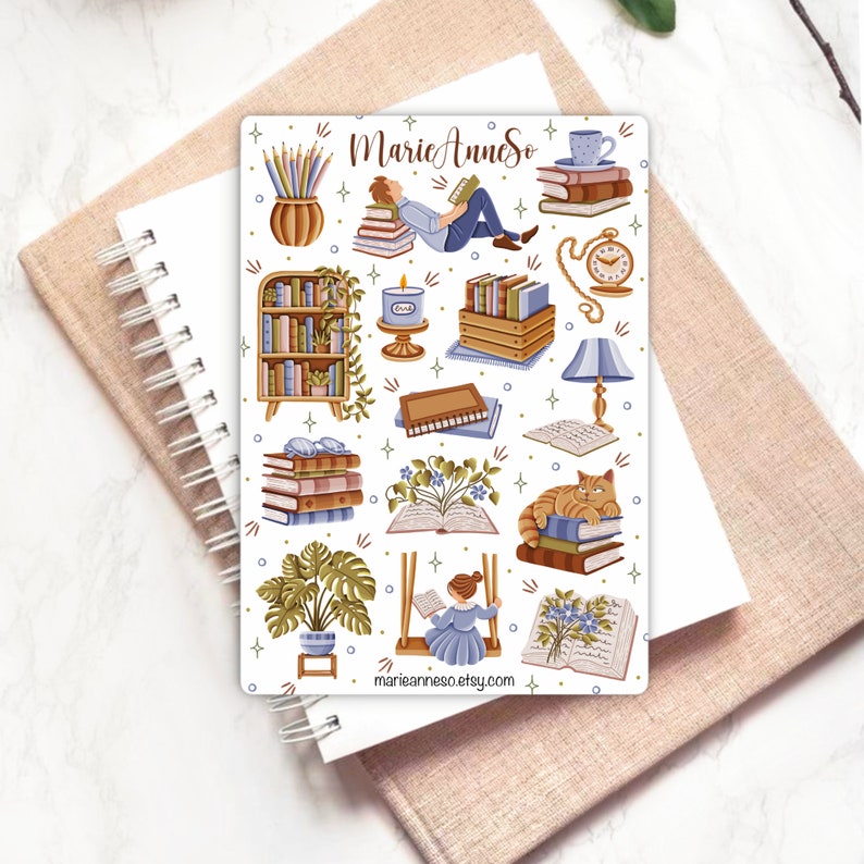 Feuille d'autocollants de livres, lecture confortable Autocollants de journal, planificateur, stickers bullet journal & scrapbooking image 2