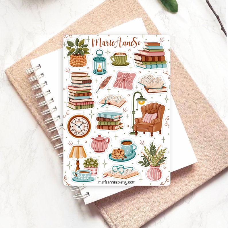 Feuille d'autocollants de livres, lecture confortable Autocollants de journal, stickers planner, stickers bullet journal & scrapbooking image 5