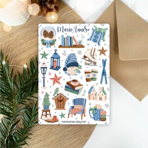 Feuille d’Autocollants Thème Hiver et Noël - Stickers pour la Décoration de Planner, Journal et Scrapbooking