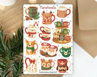 Christmas Mug & Cup Sticker Sheet - Stickers for Decorating Planners, Journals and Scrapbooking