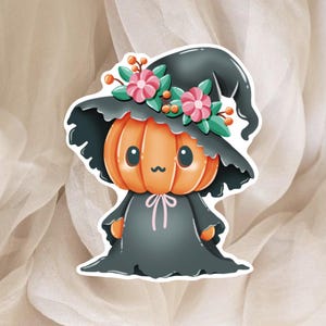 Autocollant Halloween - Citrouille & Sorcière - Grand Sticker pour Planner, Scrapbook, Bujo, Agenda | Stickers de Saison, Thème Automnale