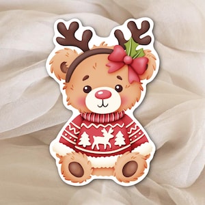 Autocollant Nounours de Noël – Peluche Thème Noël & Hiver - Sticker parfait pour la Décoration de Planner, Journal et Scrapbook