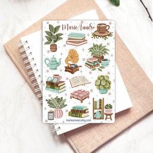 Feuille d’Autocollants Ambiance Cosy, Vintage, Lecture - Stickers pour Planner, Journal, et Scrapbooking - Décoration Intérieure et Détente
