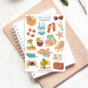 Sticker Sheet - Summer Vacation, Sunshine | Bullet journal stickers, summer stickers, beach stickers, scrapbooking