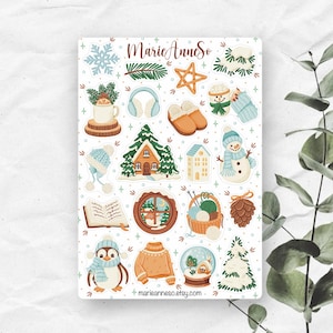 Feuille d’Autocollants Thème Hiver - Décoration Cozy - Stickers pour la Décoration de Planner, Journal et Scrapbooking