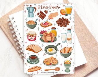 Feuille d'autocollants petit déjeuner - Autocollants de journal, stickers planner, stickers bullet journal & scrapbooking, routine matinale