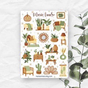 Boho Plant Stickers, Cottagecore Furniture Sticker Sheet, Houseplant Planner Stickers, Aesthetic Home Decor Kawaii Stickers, Journal Deco image 1