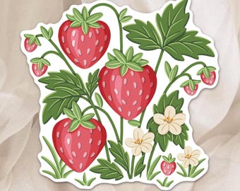 Strawberry Plant Sticker Sheet | Cottagecore Sticker | Scrapbooking | Junk Journal | Botanical Sticker | Kawaii | Garden Sticker