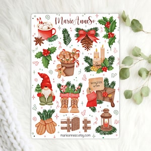 Feuille d’Autocollants Thème Hiver et Noël - Stickers pour la Décoration de Planner, Journal et Scrapbooking