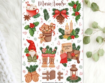 Winter and Christmas Theme Sticker Sheet - Stickers for Planner, Journal and Scrapbooking Decoration