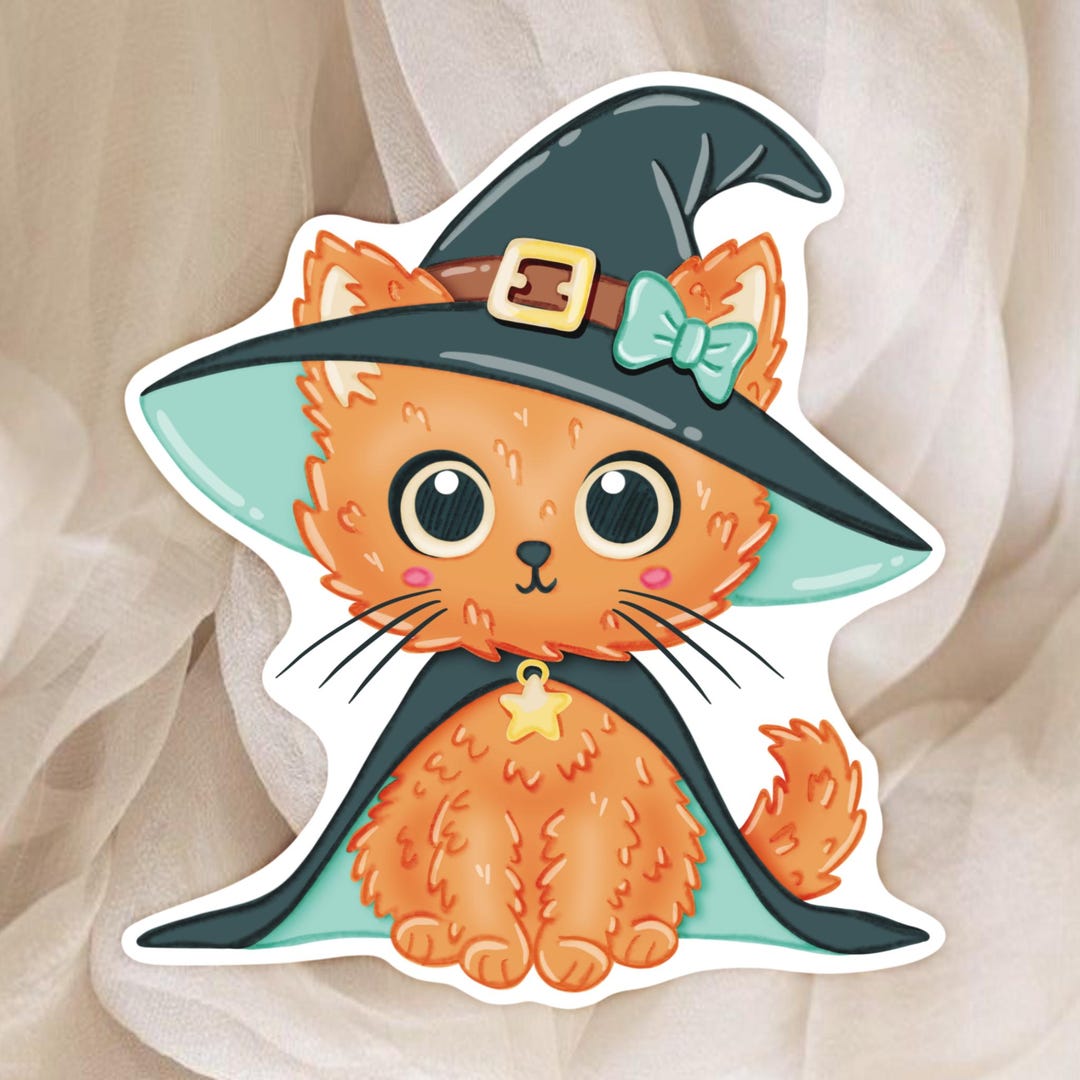 Halloween Witch Cat Sticker “thrills & Chills” - Large Sticker for ...