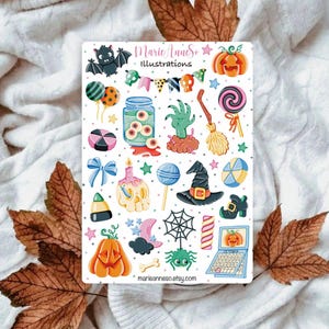 Feuille d'Autocollants Halloween - Thème Effrayant & Fun | Décorations pour Planner, Journal, Scrapbooking, Planificateur