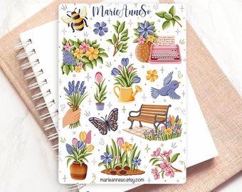 Sticker Sheet Flowers, Spring, Gardening | Planner stickers, journaling sticker, bullet journal, scrapbooking