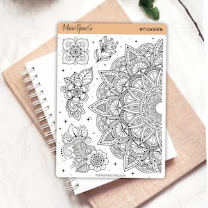 Feuille d’Autocollants Mandala à Colorier – Stickers Relaxation pour Journalisation et Scrapbooking