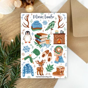 Feuille d’Autocollants Thème Hiver et Noël - Stickers pour la Décoration de Planner, Journal et Scrapbooking