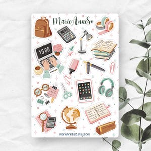 Feuille d'Autocollants Rentrée Scolaire - Stickets Bureau et École pour Planner, Journal, Organisation et Scrapbooking