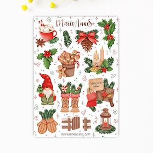 Hoja de pegatinas con temática de invierno y Navidad: pegatinas para decorar agendas, diarios y álbumes de recortes.