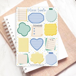 Feuille d’Autocollants Notes & To Do List - Jaune Citrons et Bleu Méditerranée - Stickers pour Planner, Journal et Scrapbooking