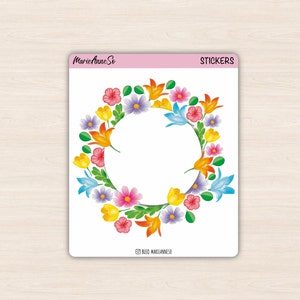 Sticker couronne de fleurs - Page de couverture mensuelle - , Planner, Autocollant bujo , sticker décoration