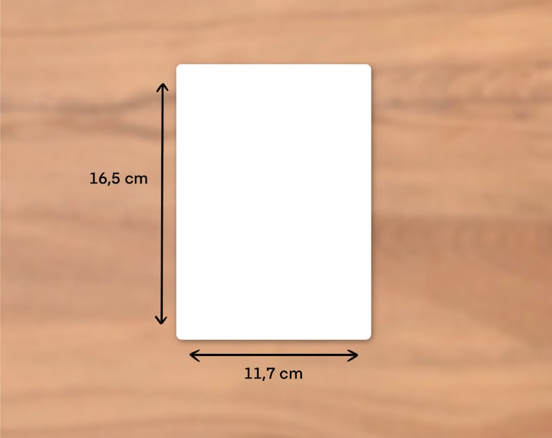 May include: A white blank card measuring 11.7 inches by 16.5 inches.