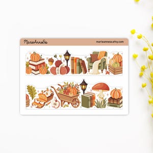 Folha de adesivos de abóbora de outono - adesivos para planejador e scrapbook, borda para caderno A5, adesivos sazonais