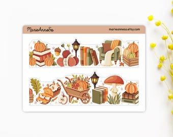 Autumn Pumpkin Sticker Sheet - Planner and Scrapbook Stickers, Border for A5 Notebooks, Seasonal Stickers