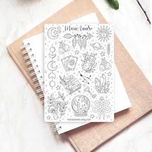 Feuille d’Autocollants à Colorier - Thème Astrologie, Magie | Stickers pour Planner, Scrapbook, Bujo, Journaling