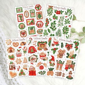Lot de 5 Feuilles d’Autocollants Hiver Cosy - Stickers sur le Thème Cocooning et Festivités de Noël pour Planner, Journal et Scrapbooking