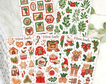 Set of 5 Cozy Christmas and Winter Sticker Sheets - Cocooning and Festive Christmas Stickers for Planners, Journals and Scrapbooking