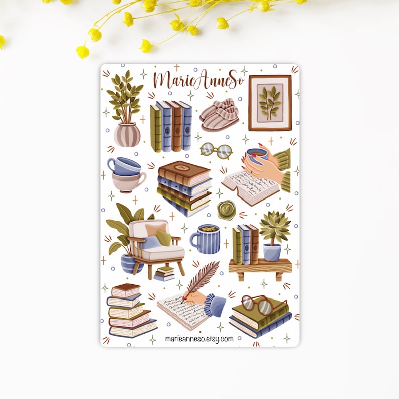 Feuille d'autocollants de livres, lecture confortable Autocollants de journal, planificateur, stickers bullet journal & scrapbooking image 2