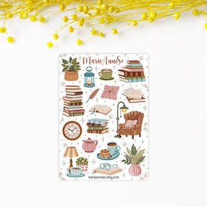 Feuille d'autocollants de livres, lecture confortable Autocollants de journal, stickers planner, stickers bullet journal & scrapbooking image 2