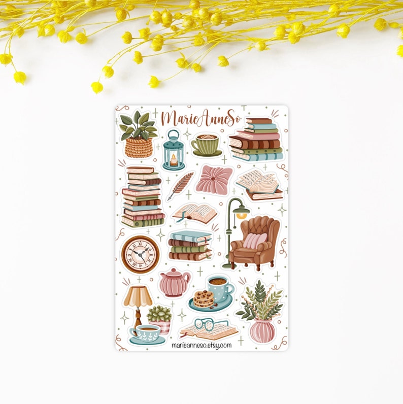 Feuille d'autocollants de livres, lecture confortable Autocollants de journal, stickers planner, stickers bullet journal & scrapbooking image 2