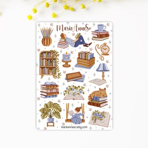 Feuille d'autocollants de livres, lecture confortable Autocollants de journal, planificateur, stickers bullet journal & scrapbooking image 1