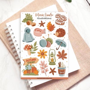 Folha de adesivos aconchegantes de outono - Adesivos de abóbora e estações para agenda, álbum de recortes, Bujo | Adesivos de decoração para diário