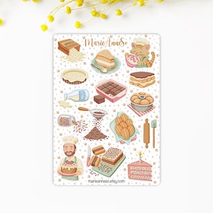 Feuille d’Autocollants Boulangerie & Pâtisserie - Stickers pour Journal, Planner, Autocollants de Scrapbooking - Illustration Art Cosy
