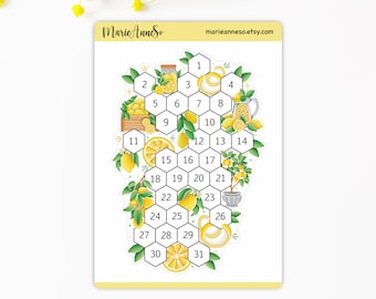 Autocollants "Citron, Fleurs, été" | Feuille d'autocollants pour agenda | Autocollants pour journaux | Bullet journal planner