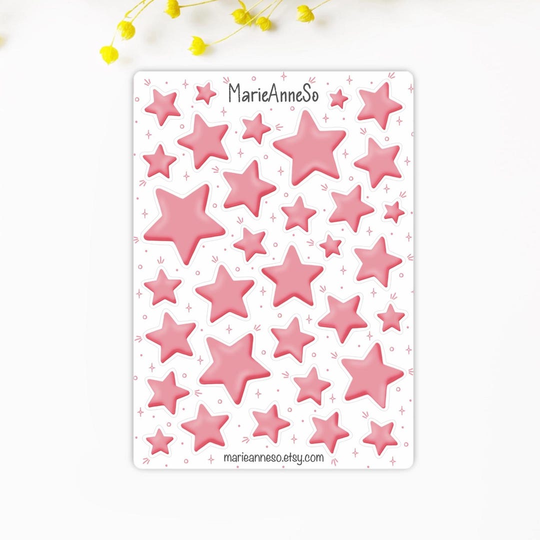 Pink Star Sticker Sheet - Star Stickers for Journaling, Planners ...