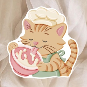 Autocollant Chat Pâtissier Kawaii - Sticker pour Agenda, Scrapbook et Planner - Thème Boulangerie & Pâtisserie