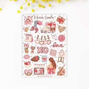 Feuille d’Autocollants Thème Amour & Saint-Valentin – Stickers Romantiques pour Journal, Planner et Scrapbooking